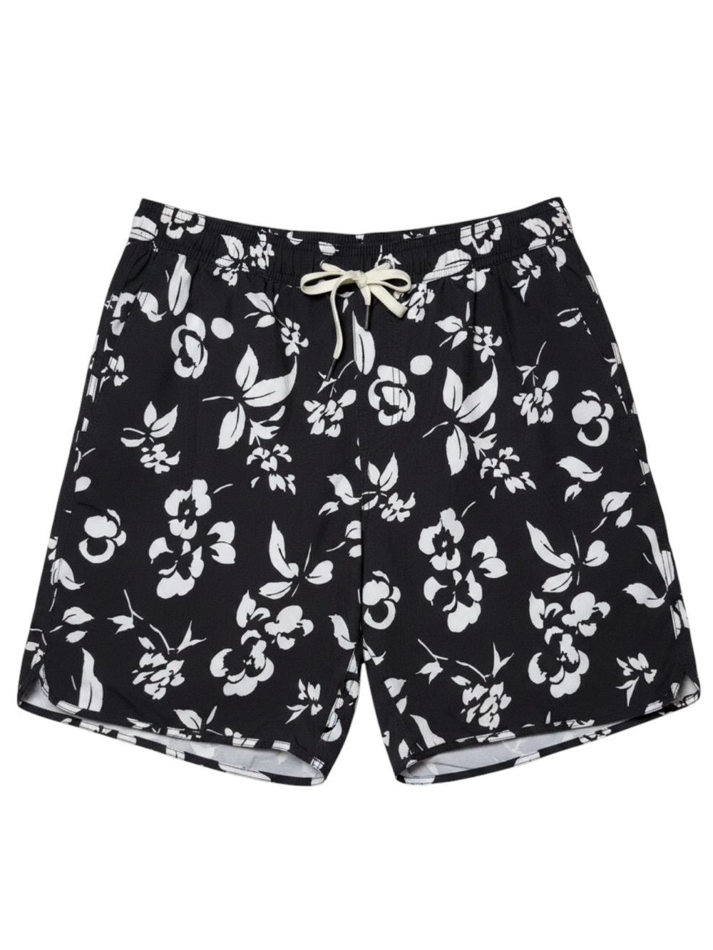 Fair Harbor Anchor Shorts Mens Large Black White Tropical Floral Hybrid 8 Inseam